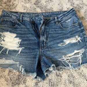American Eagle Outfitters Women's Ripped Blue Jean MOM Shorts